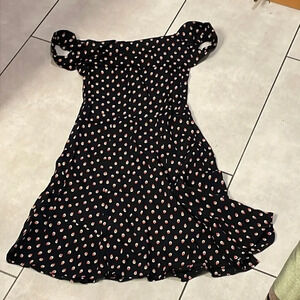 REFORMATION off the shoulder black dress with pineapple designs